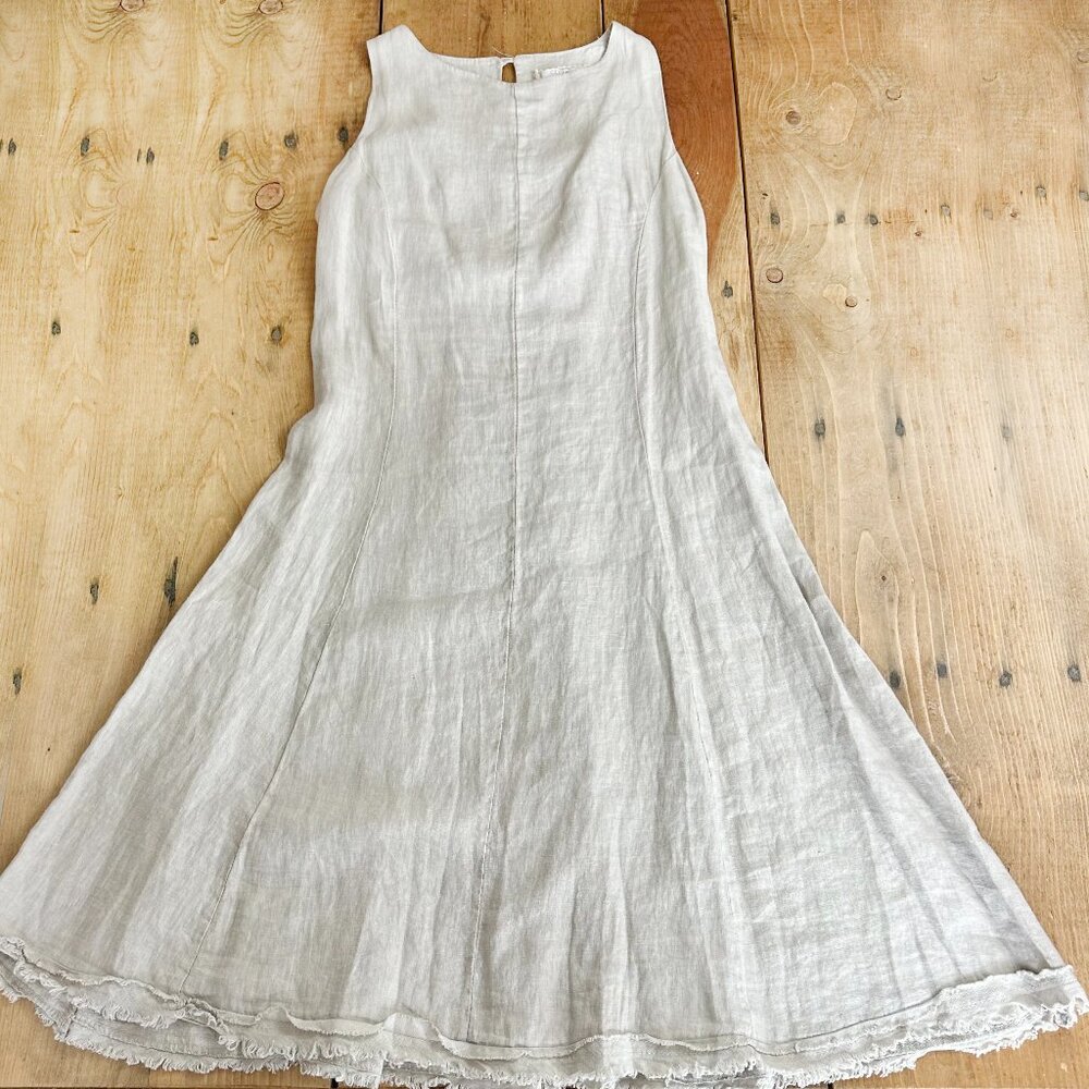 Cosmo Made in Italy Tan Linen Dress Midi XS Raw Edge Khaki